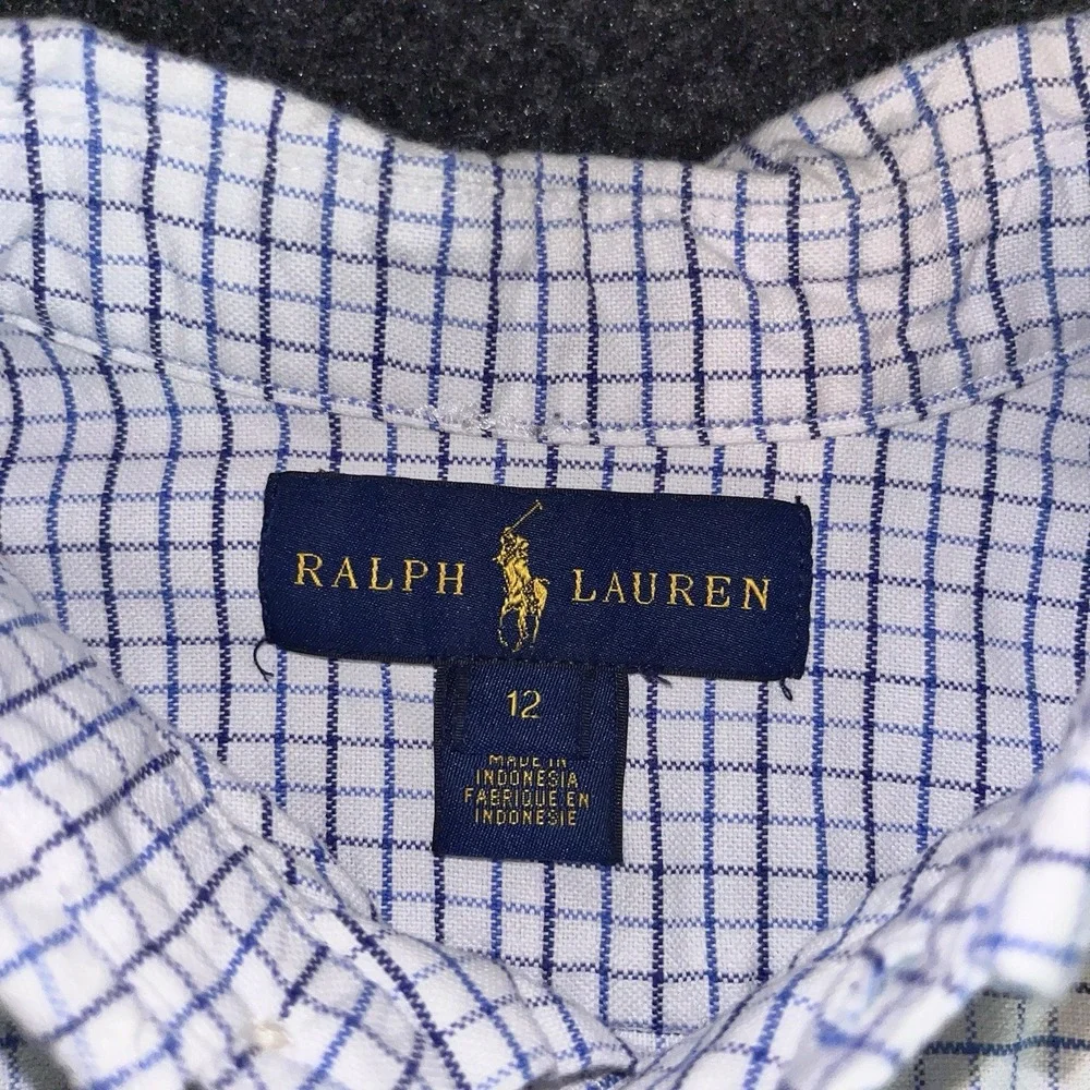 Ralph Lauren Boys Blue Black Check Long Sleeve‎ Button Down Size Medium 12